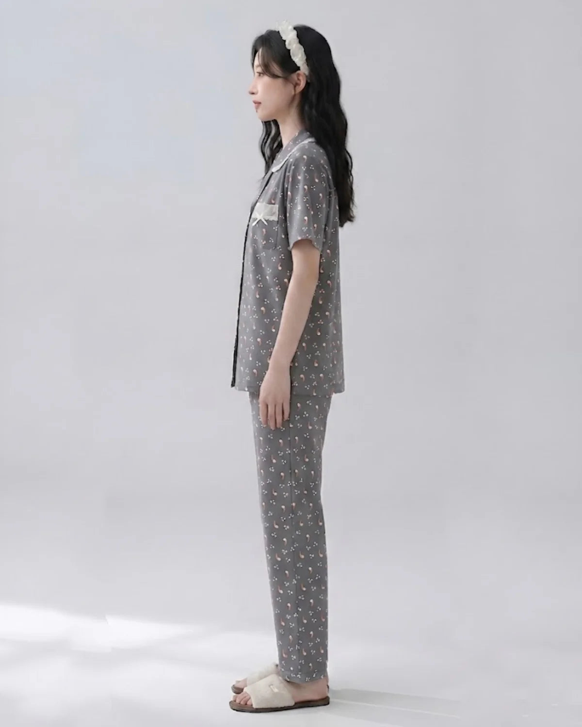 2 Piece Printed Cotton PJ Set Side Grey - Bespose