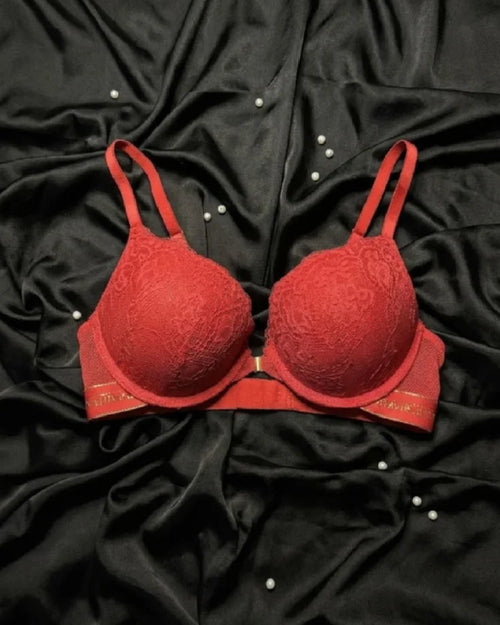 Chanvie Leen Lacy Padded Push Up Bra Red - Bespose