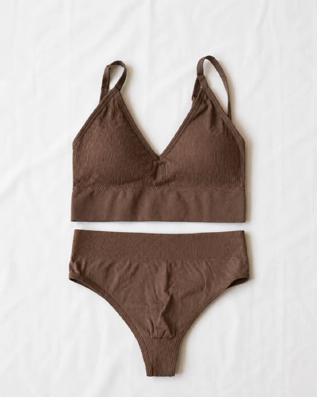 Comfort Seamless Ribbed Bralette Set DarkBronw - Bespose
