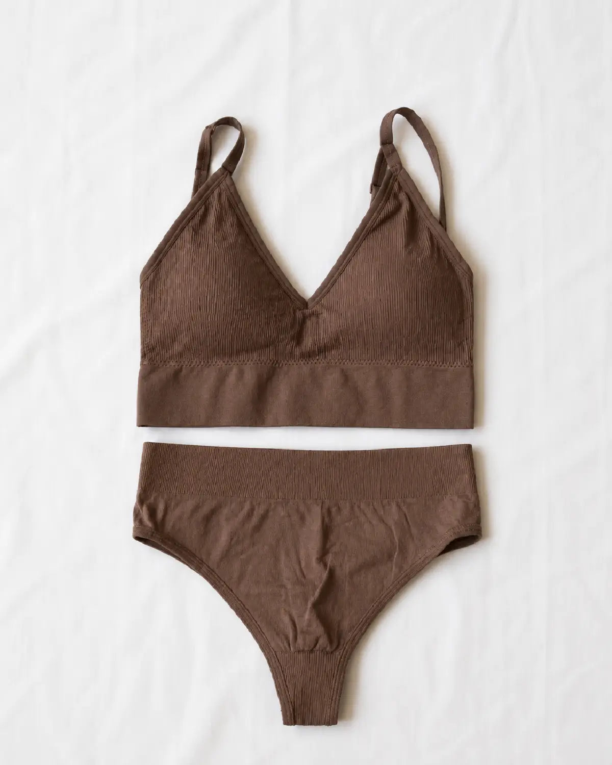 Comfort Seamless Ribbed Bralette Set DarkBronw - Bespose