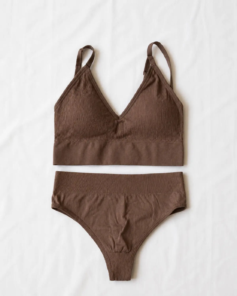 Comfort Seamless Ribbed Bralette Set DarkBronw - Bespose