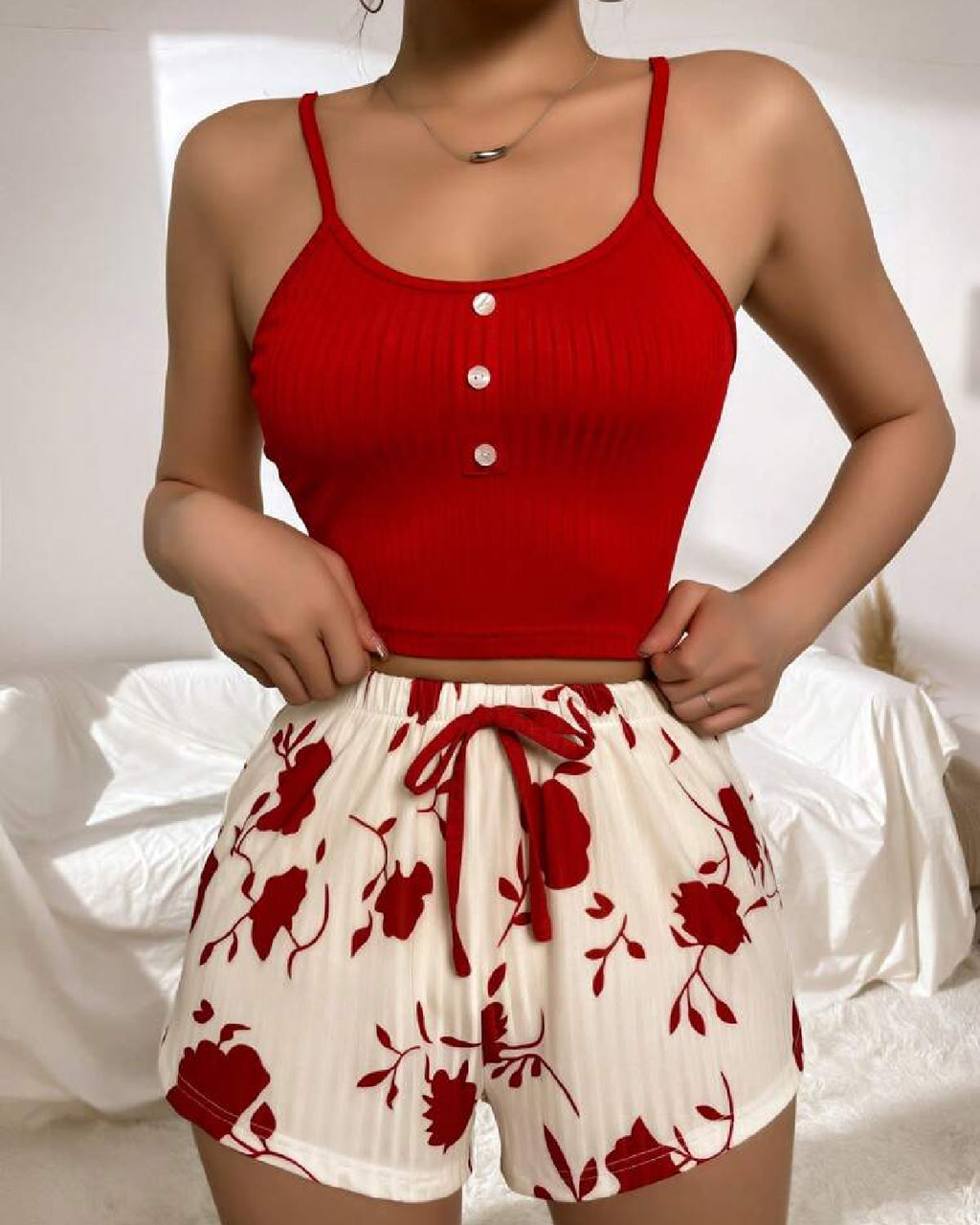 Floral Print Cami And Shorts Set Front Side - Bespose