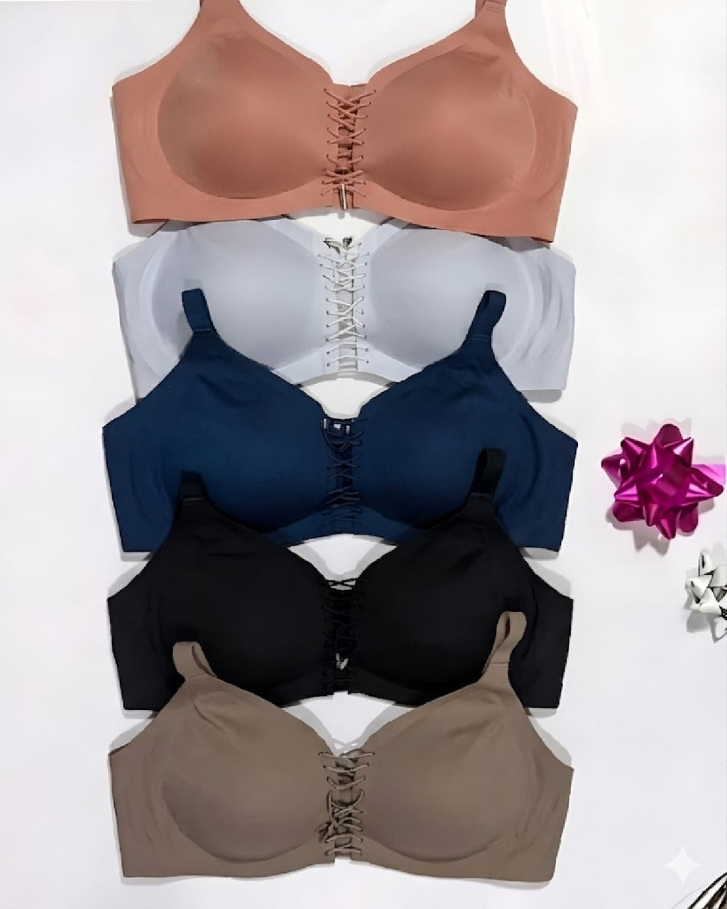 Front Lace Up Seamless Padded Bra - Bespose