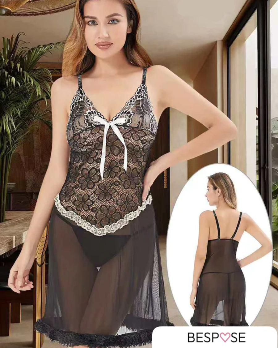 Glow Mesh Lace Trim Nighty - Bespose