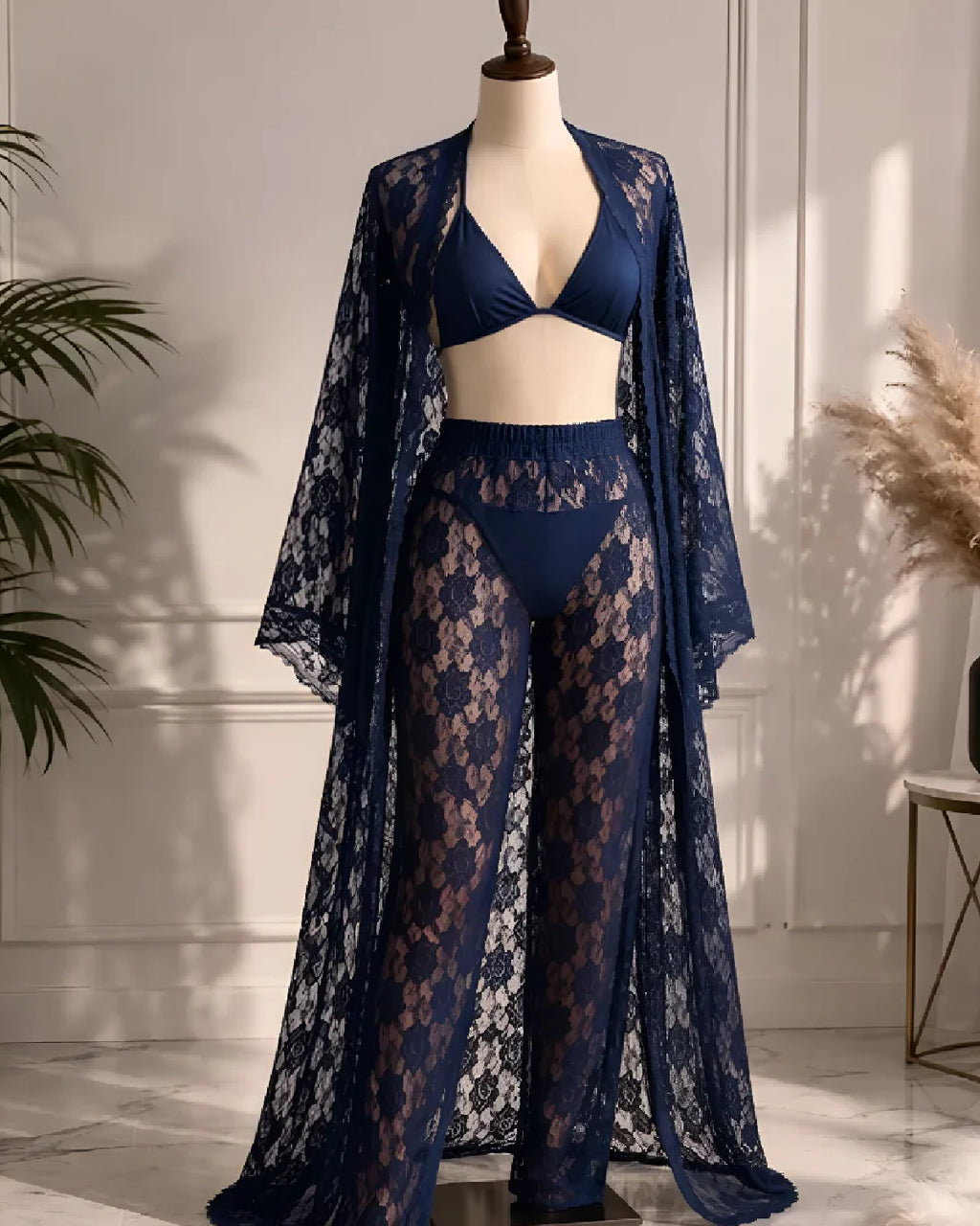 Navy Blue 4 Pcs Bridal Night Dress - Bespose