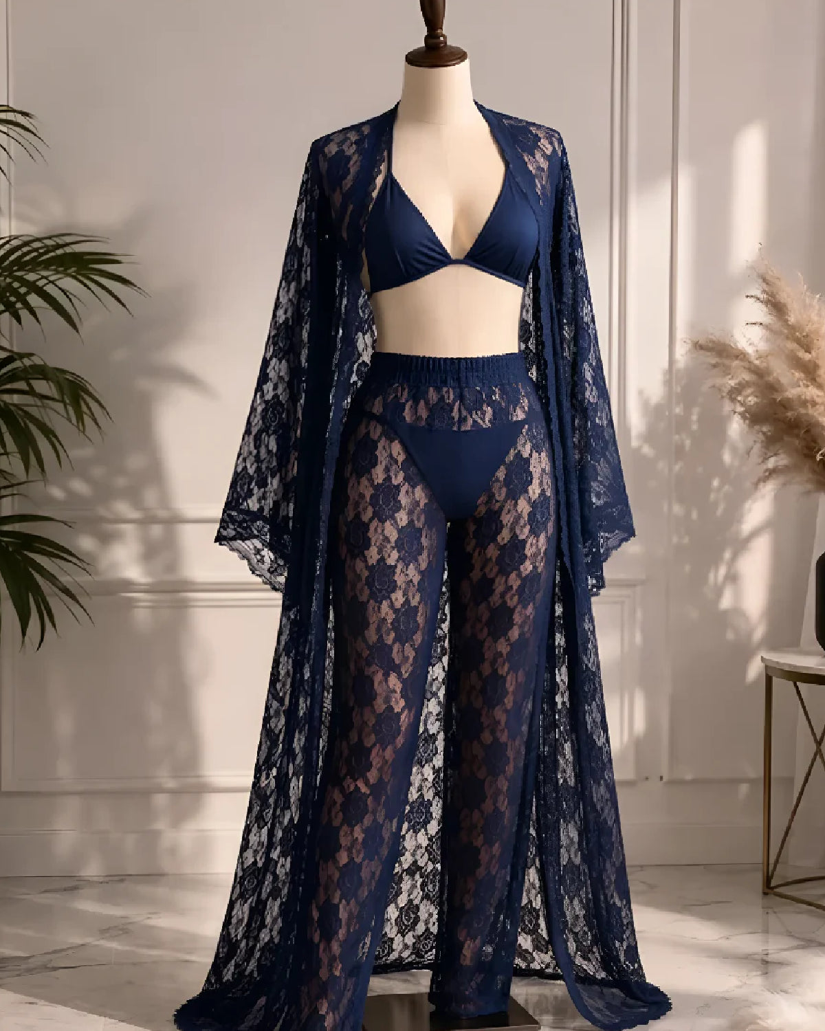 Navy Blue 4 Pcs Bridal Night Dress - Bespose