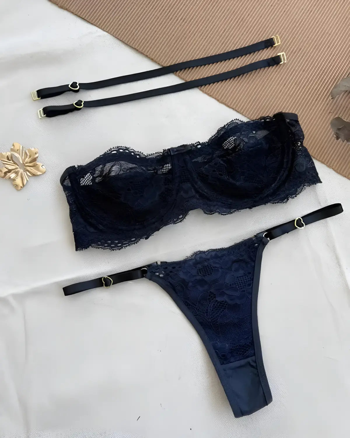 Navy Blue Lace Lingerie Set - Bespose