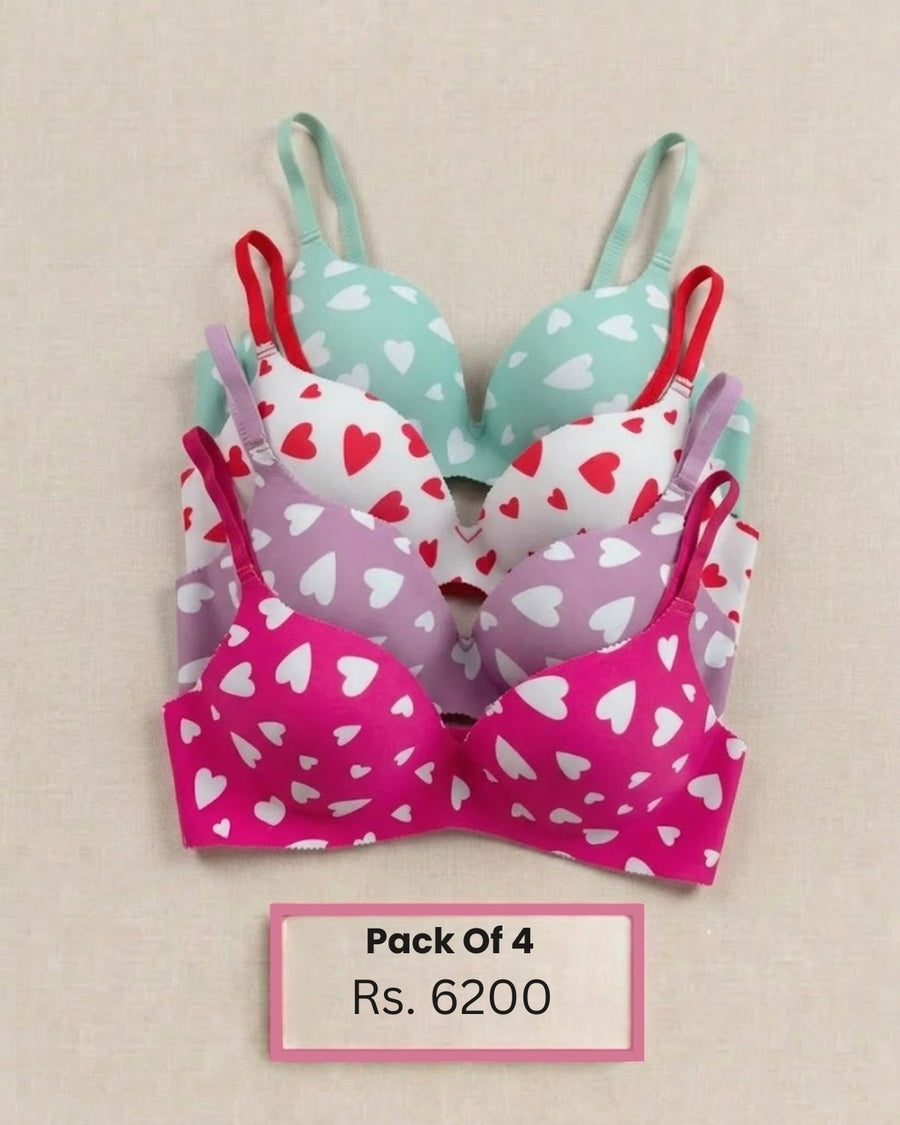 Pack Of 4 Heart Design Soft Push-up Bra - Bespose