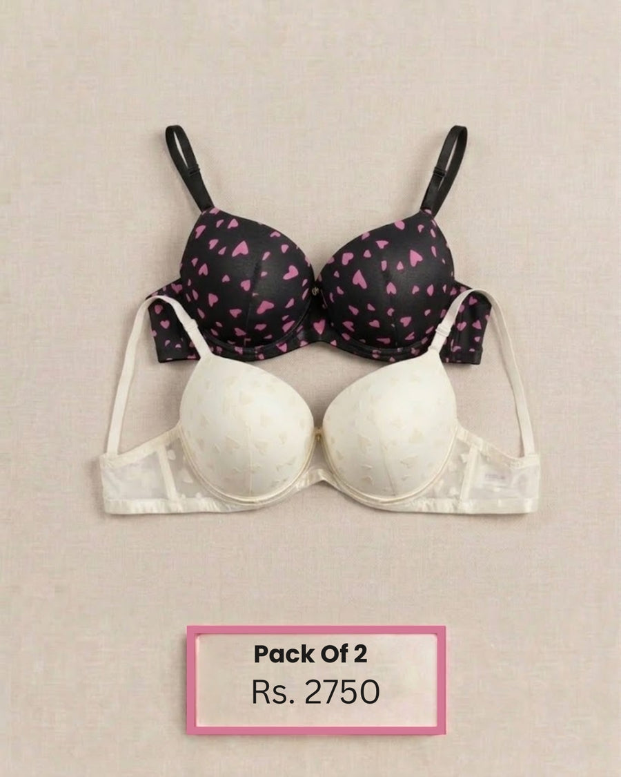 Pack of 2 Heart Print PushUp Bra - Bespose