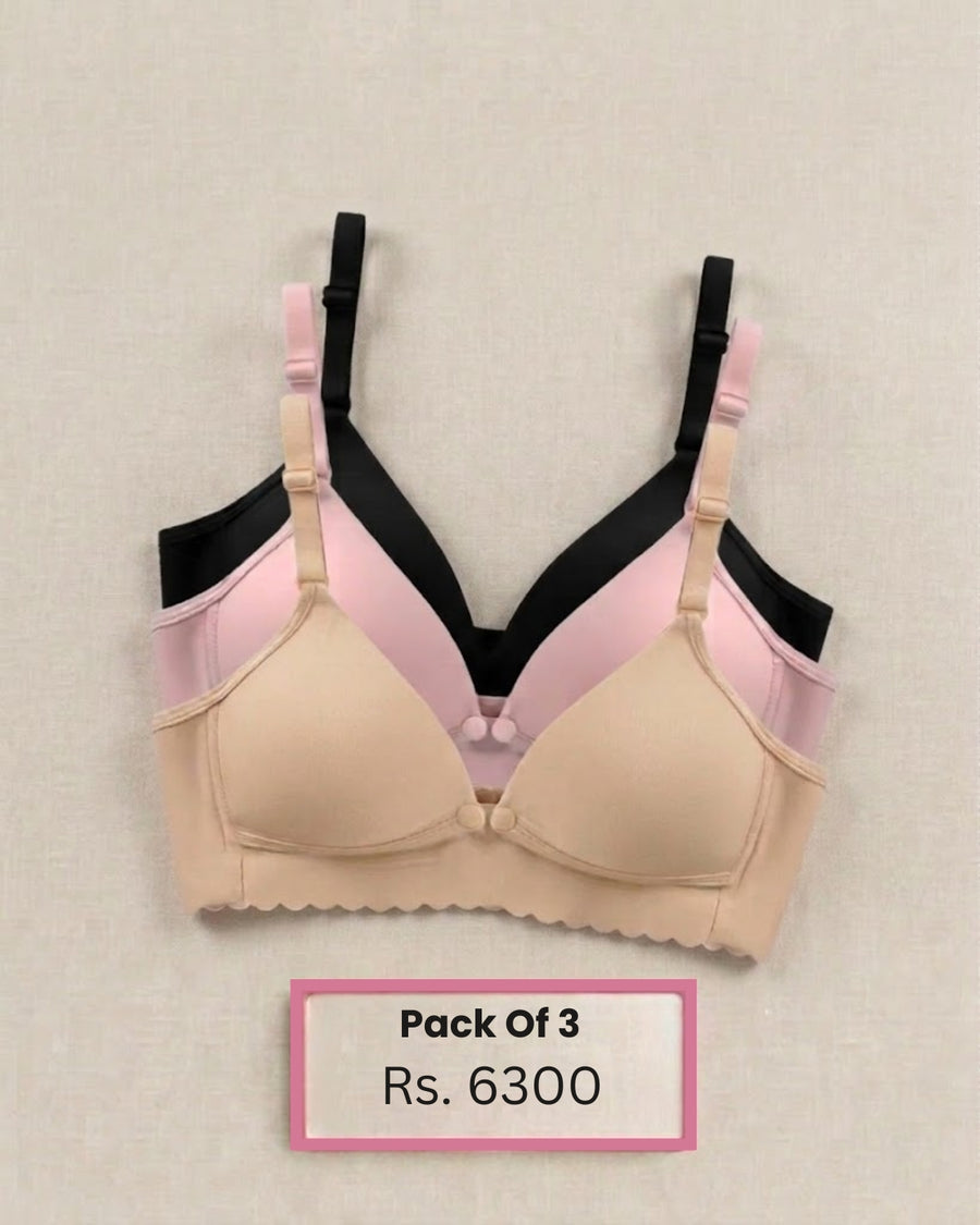 Pack of 3 Padded Front Open Nursing Bra -Bespose