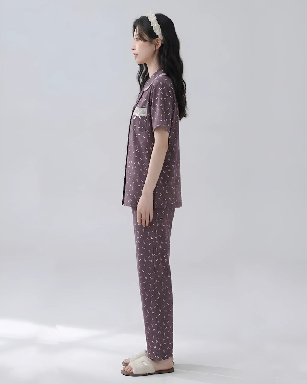 Purple 2 Piece Printed Cotton PJ Set Side - Bespose