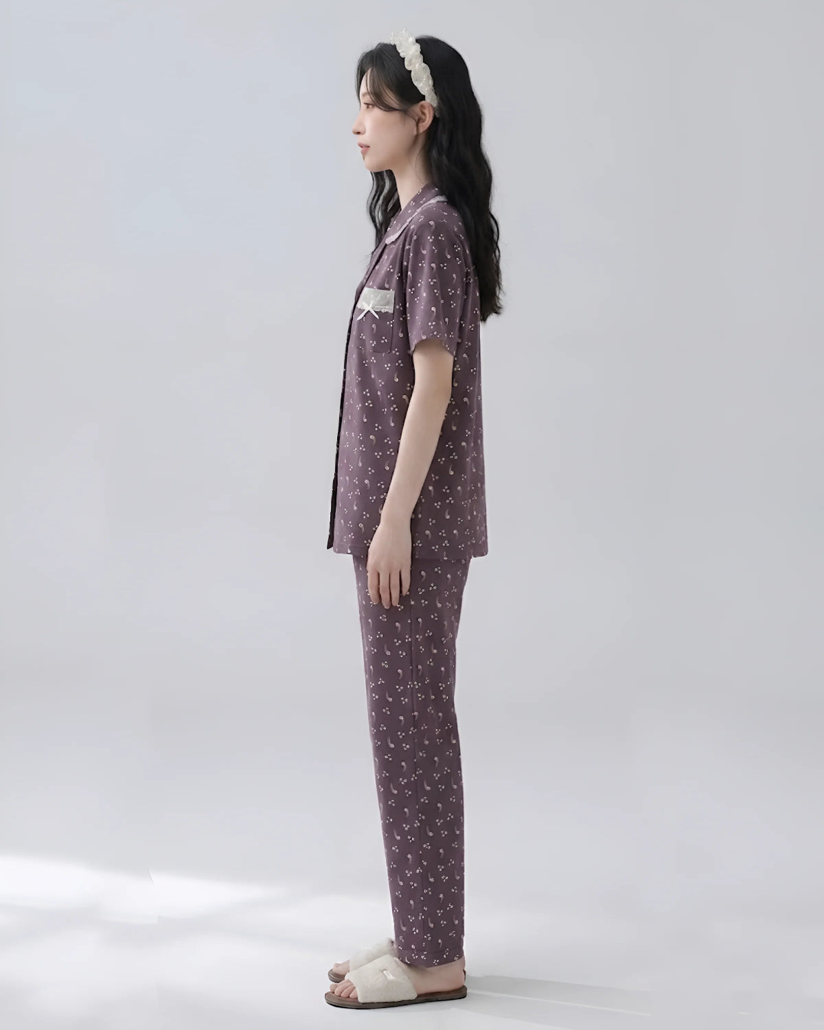 Purple 2 Piece Printed Cotton PJ Set Side - Bespose