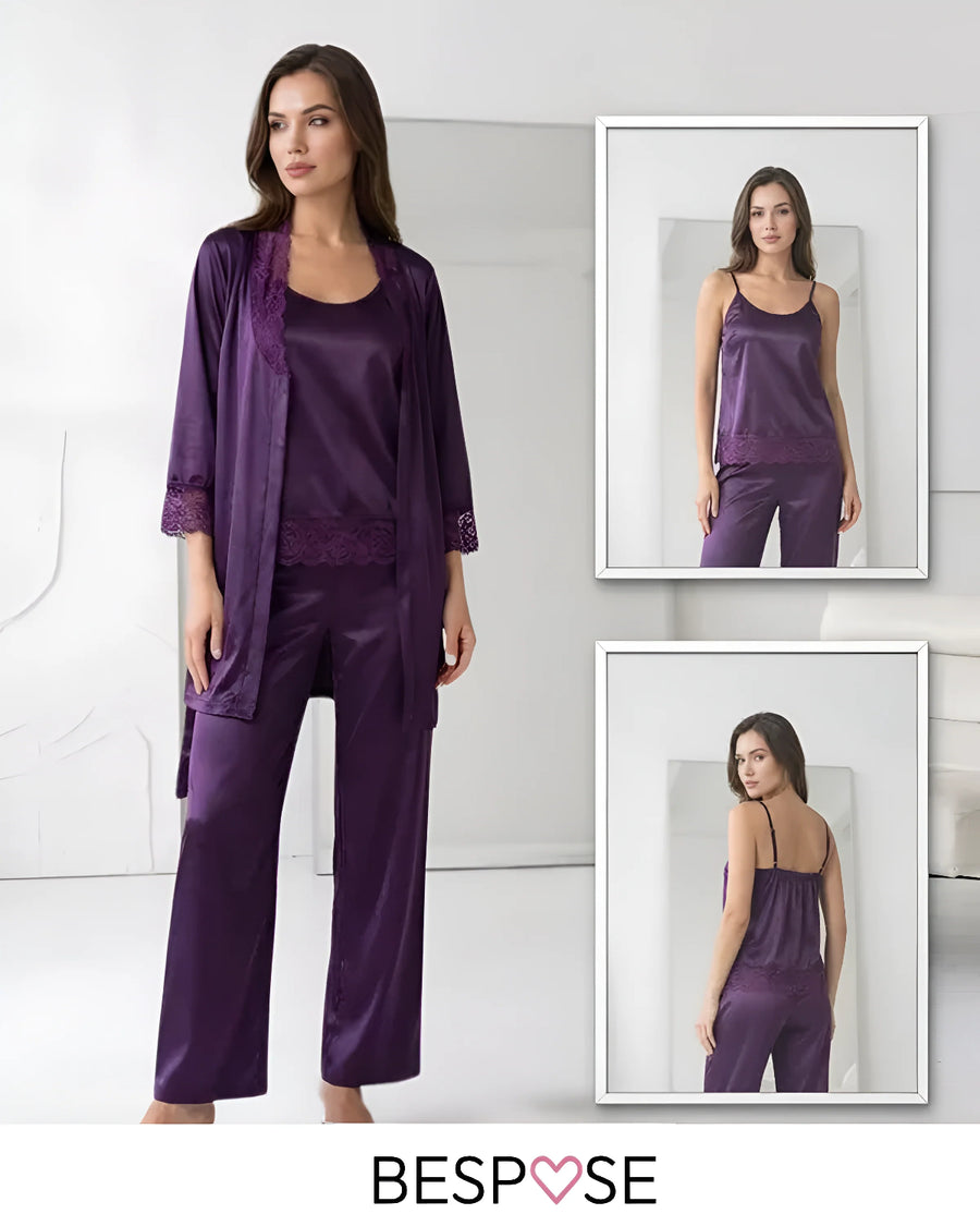 Purple Intimate 3 Piece Silk Nighty Set - Bespose