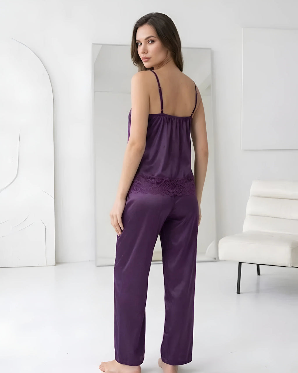 Purple Intimate 3 Piece Silk Nighty Set Back - Bespose