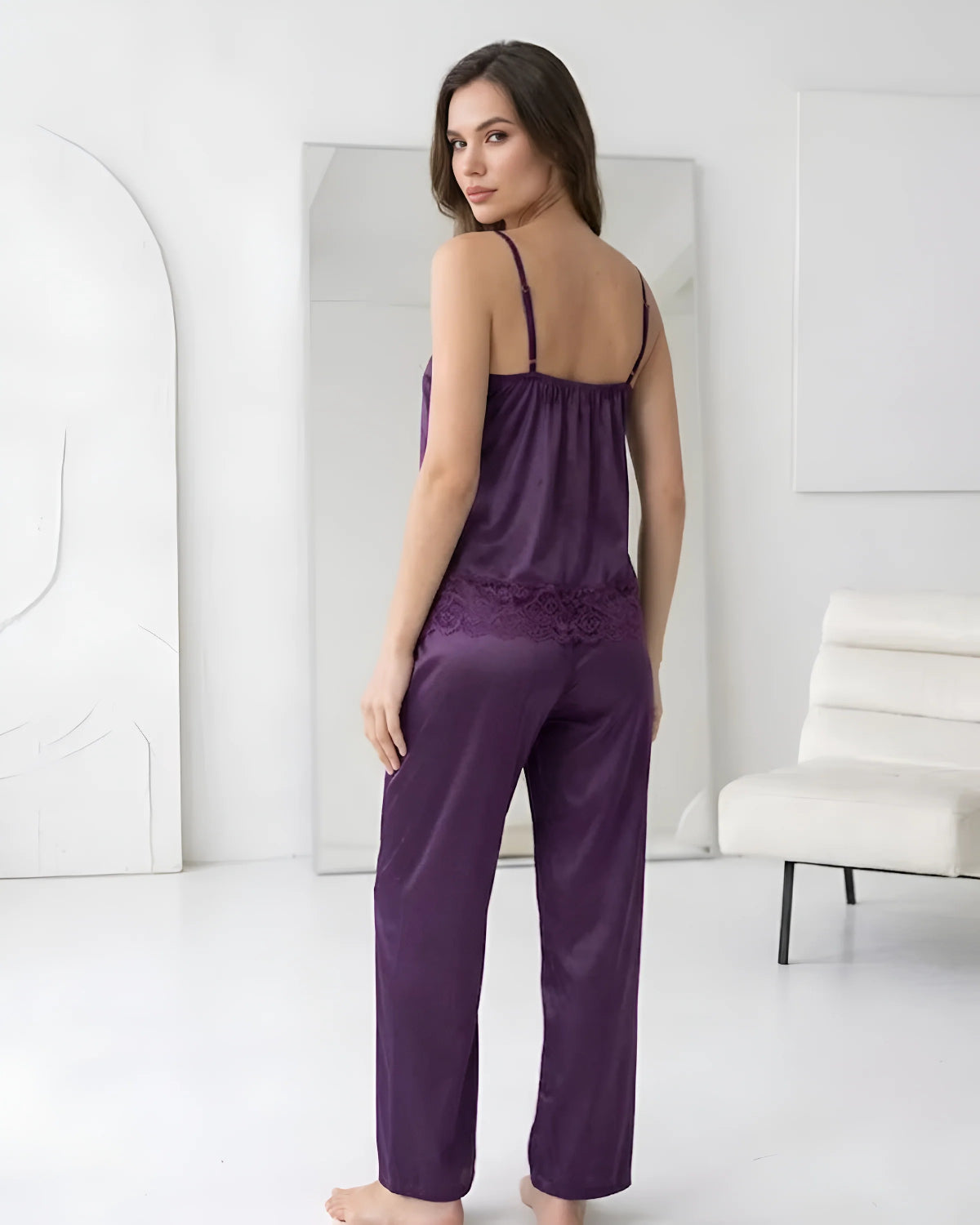 Purple Intimate 3 Piece Silk Nighty Set Back - Bespose