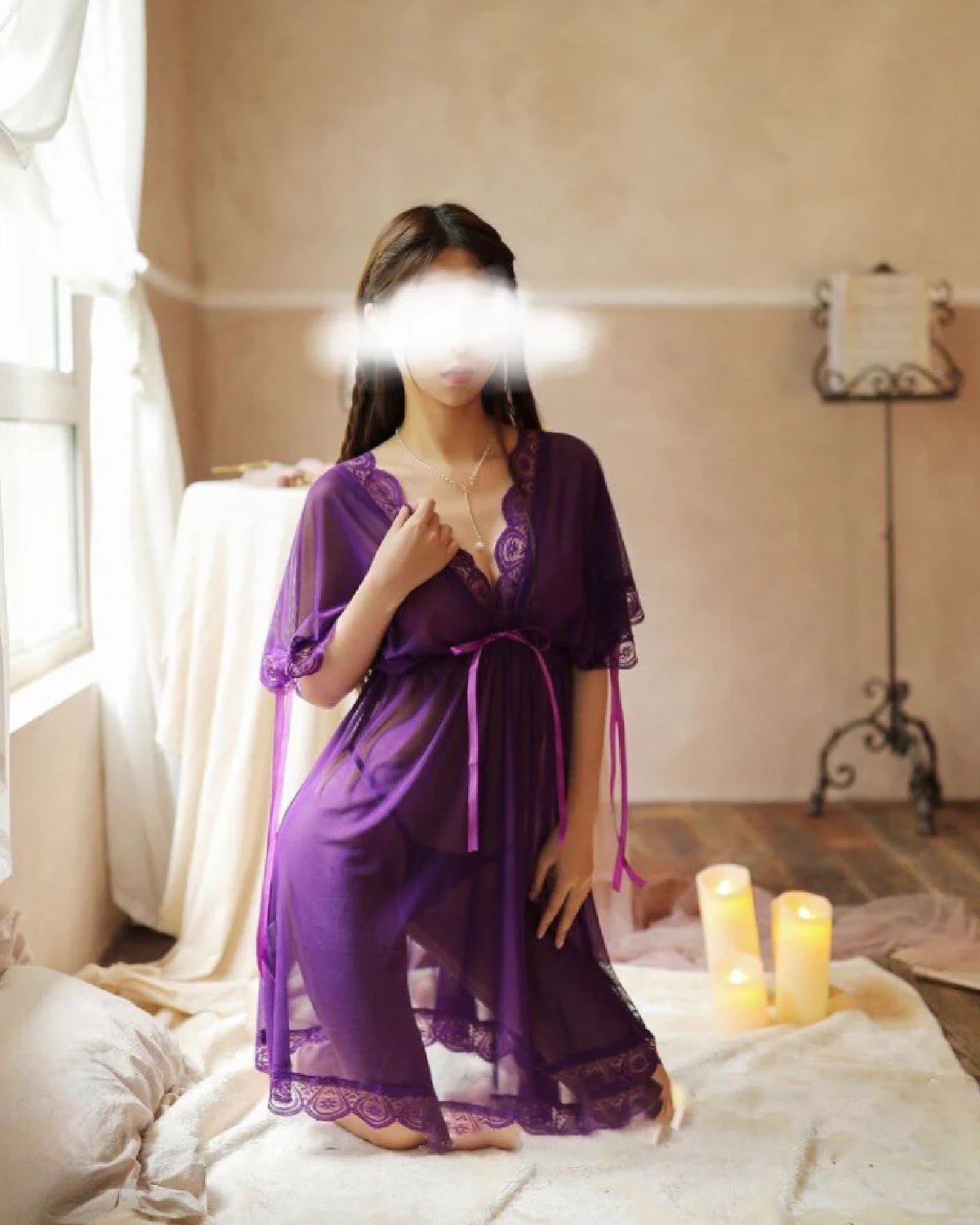 Purple Soft Silk Lingerie Nighty Front - Bespose