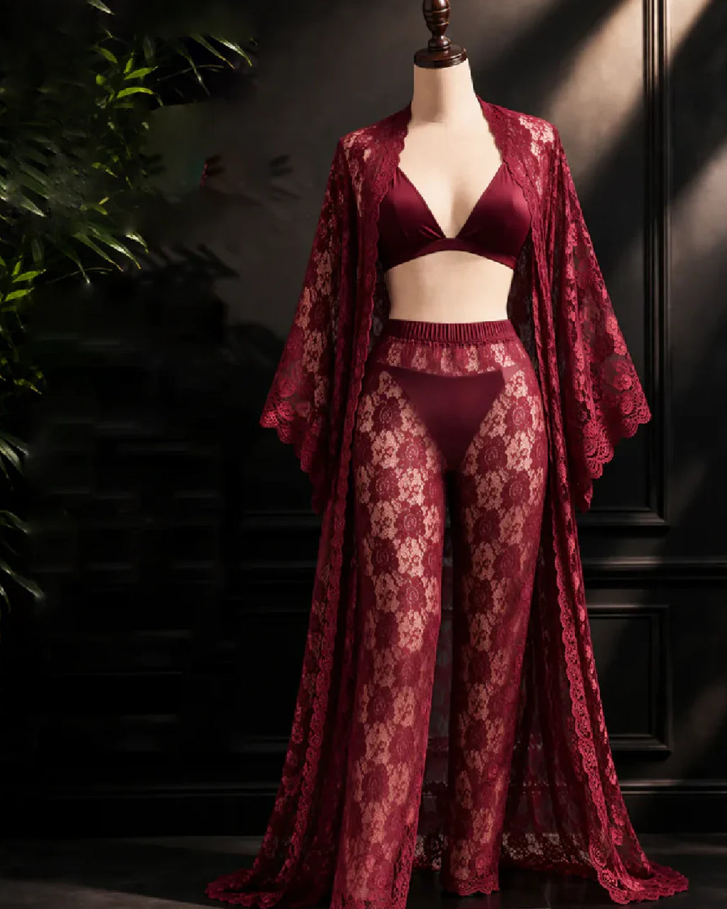 Red 4Pcs Bridal Night Dress Front - Bespose