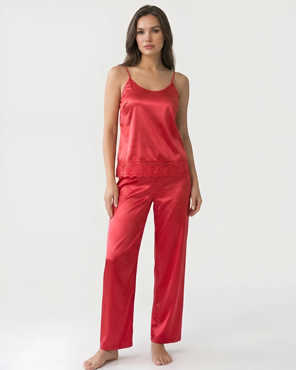 Red Intimate 3 Piece Silk Nighty Set Front Side - Bespose