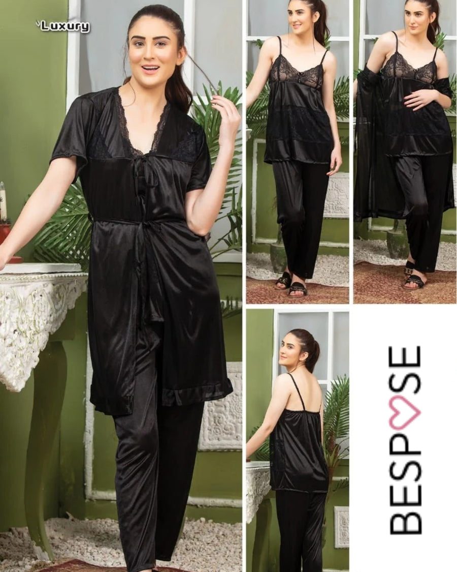 Roses Luxury 3 Piece Pajama Nightwear Set - Bespose