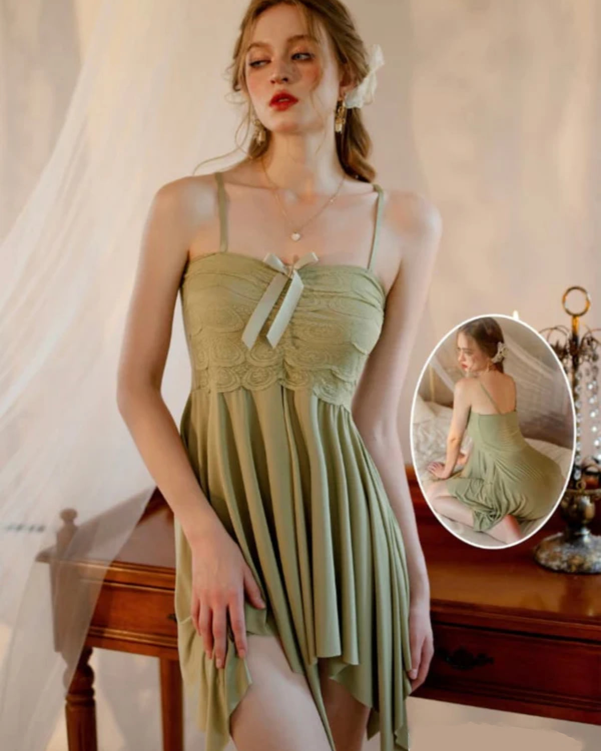 Sexy Bow knot Lace Trim Nightdress - Bespose