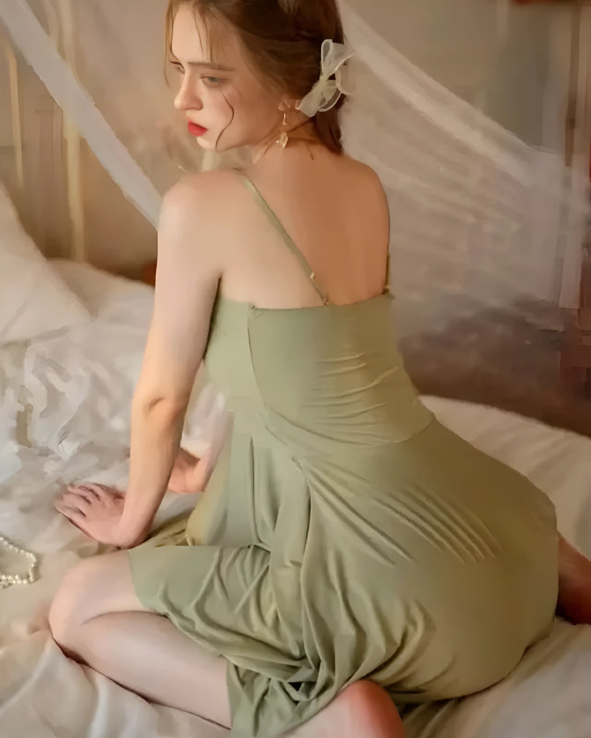 Sexy Bowknot Lace Trim Nightdress Back Side - Bespose