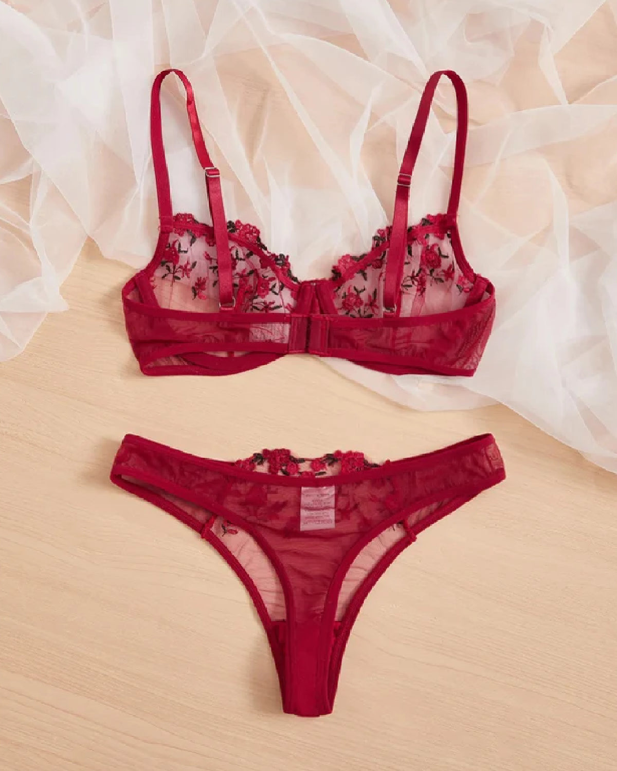 Turkish Mesh Bra Panty Lingerie Set Red Back - Bespose