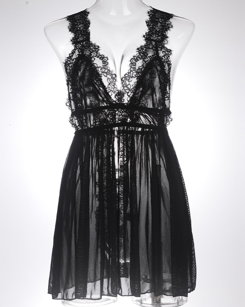 Women Open Back Babydoll Nighty Dress Black - Bespose