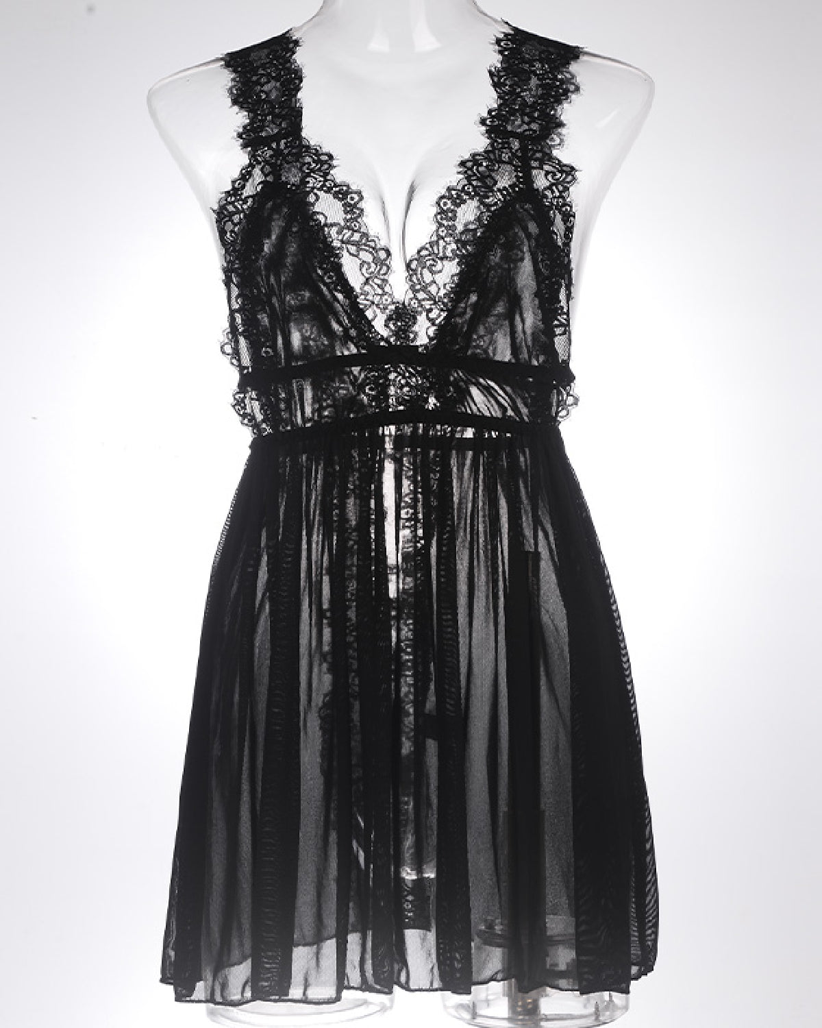 Women Open Back Babydoll Nighty Dress Black - Bespose