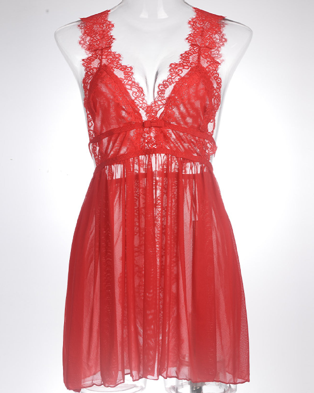 Women Open Back Babydoll Nighty Dress Red Front - Bespose