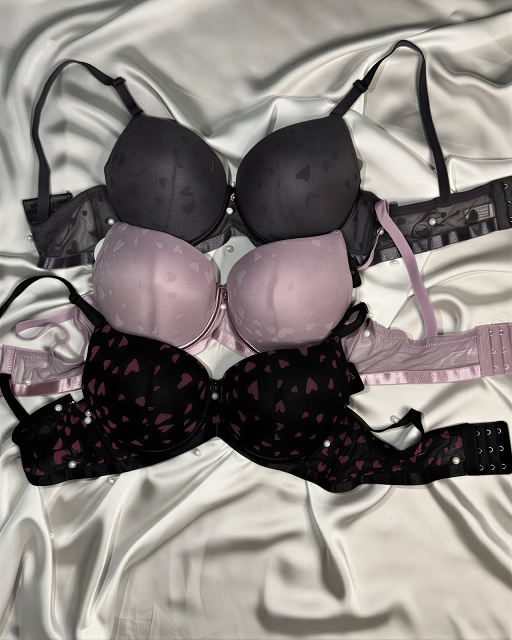 Womens Heart Print Push Up Bra Front - Bespose