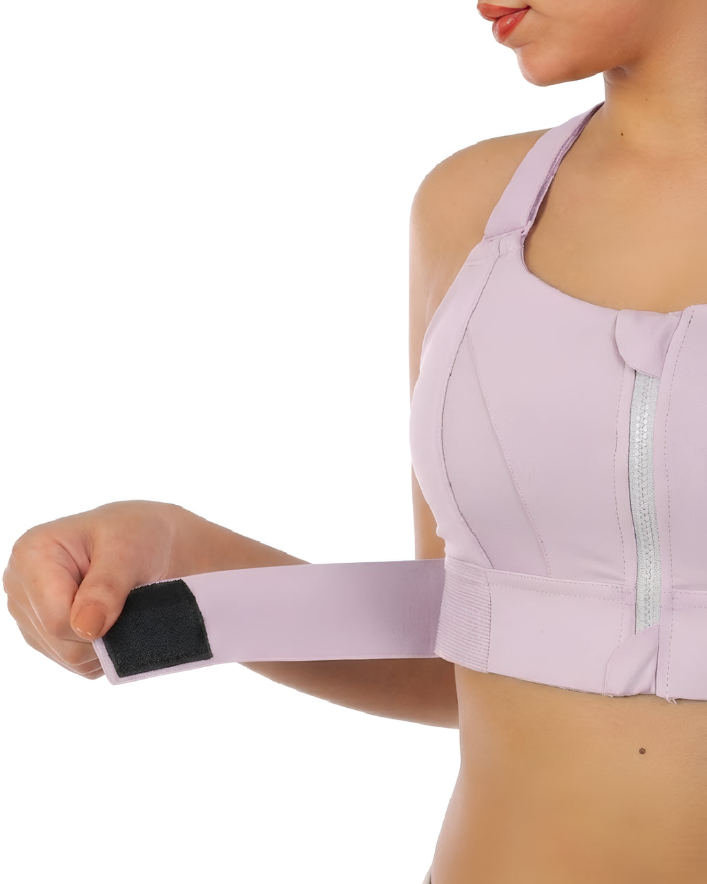 Womens Zipper Front High Strength Sports Purple Bra Side - Bespose