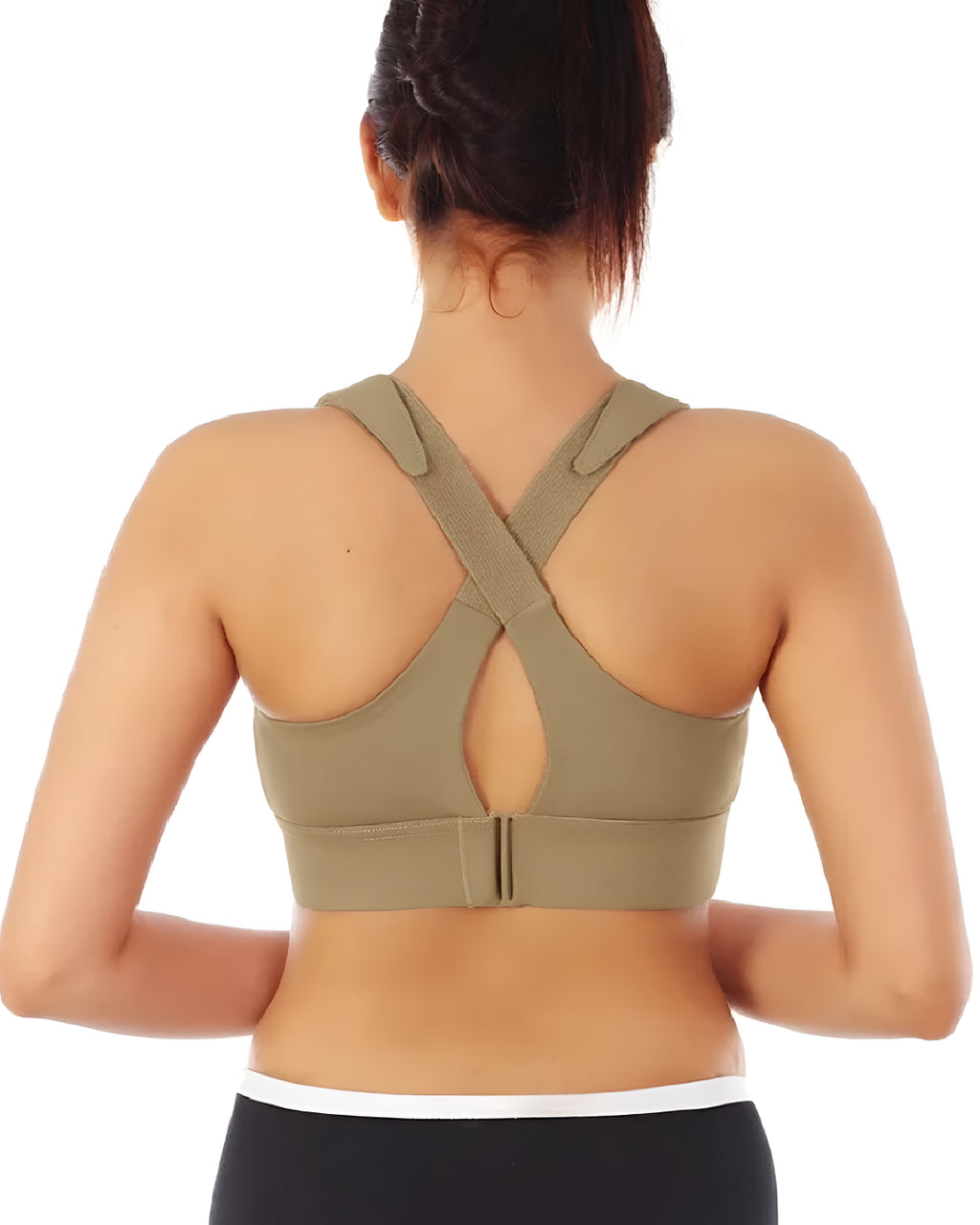 Womens Zipper Front High Strength Sports Sage Green Bra Back - Bespose