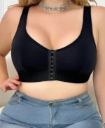 1pc Plus Size Simple Solid Front Closure Brassiere Front
