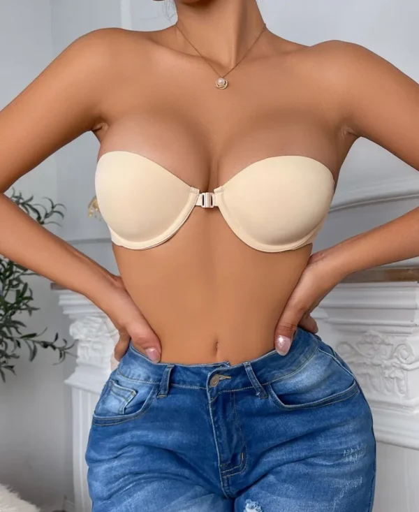 Solid Front-Close Strapless Cream Underwire Bra