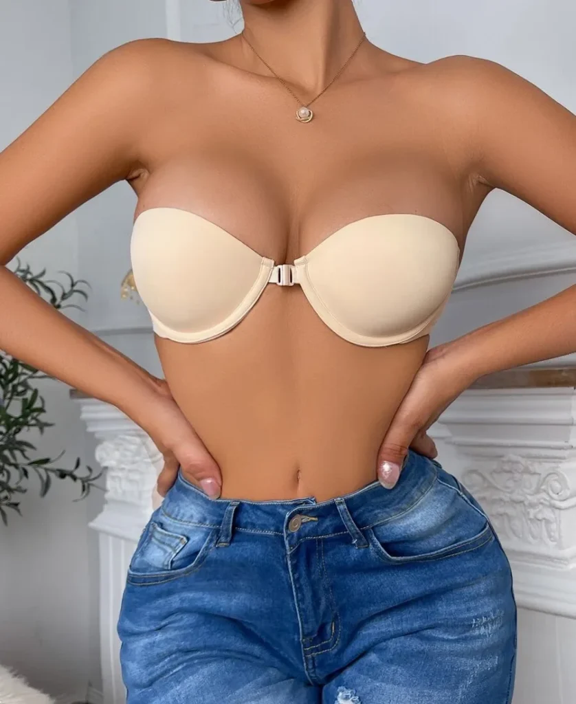 Solid Front-Close Strapless Cream Underwire Bra