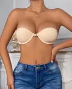 Solid Front-Close Strapless Cream Underwire Bra Front