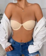 Solid Front-Close Strapless Cream Underwire Bra Front View