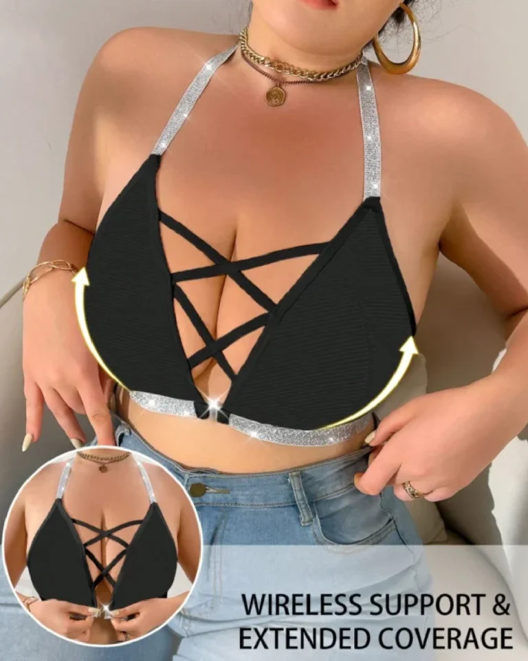 1pc Front Button Closure Plus Size Wireless Bra Black