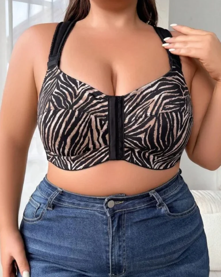 1pc Plus Size Front Button Closure Wireless And Comfortable Bra Front