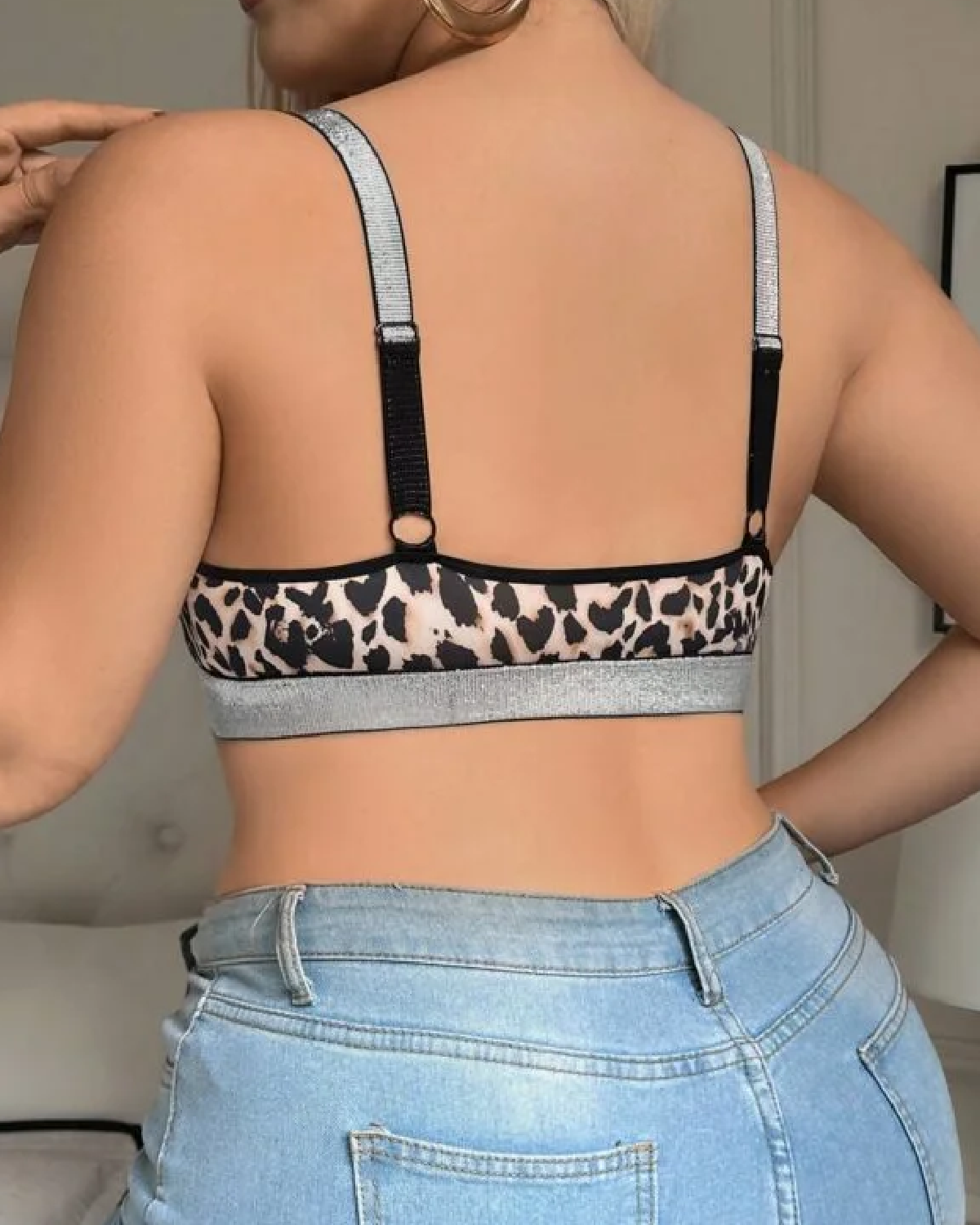 1pc Plus Size Women's Front Opening Leopard Print Wireless Bra Two