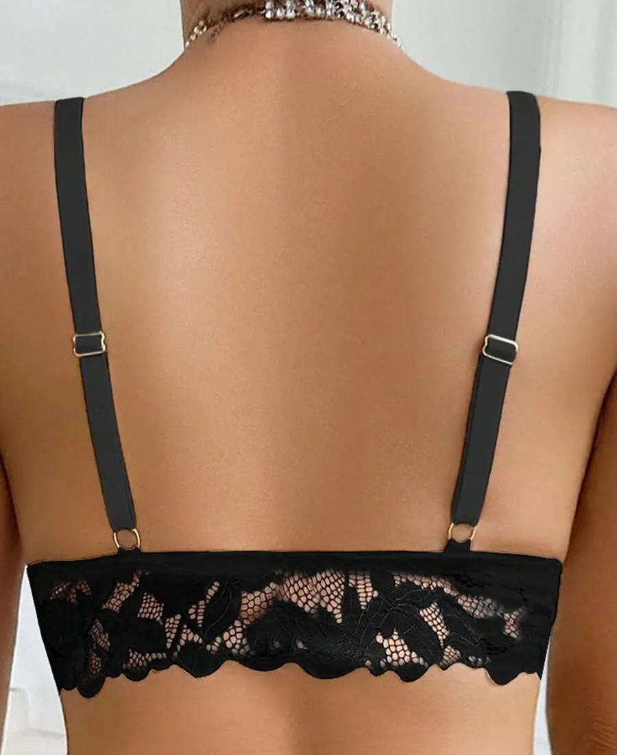 1pc Women Lace Front Closure Wireless Sexy Bra Back