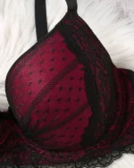 2pcs Plus Size Contrast Lace Minimalist Bra Set Closeup