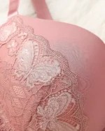 2pcs Women Plus Size Lace Spliced Solid Bra Set Closeup