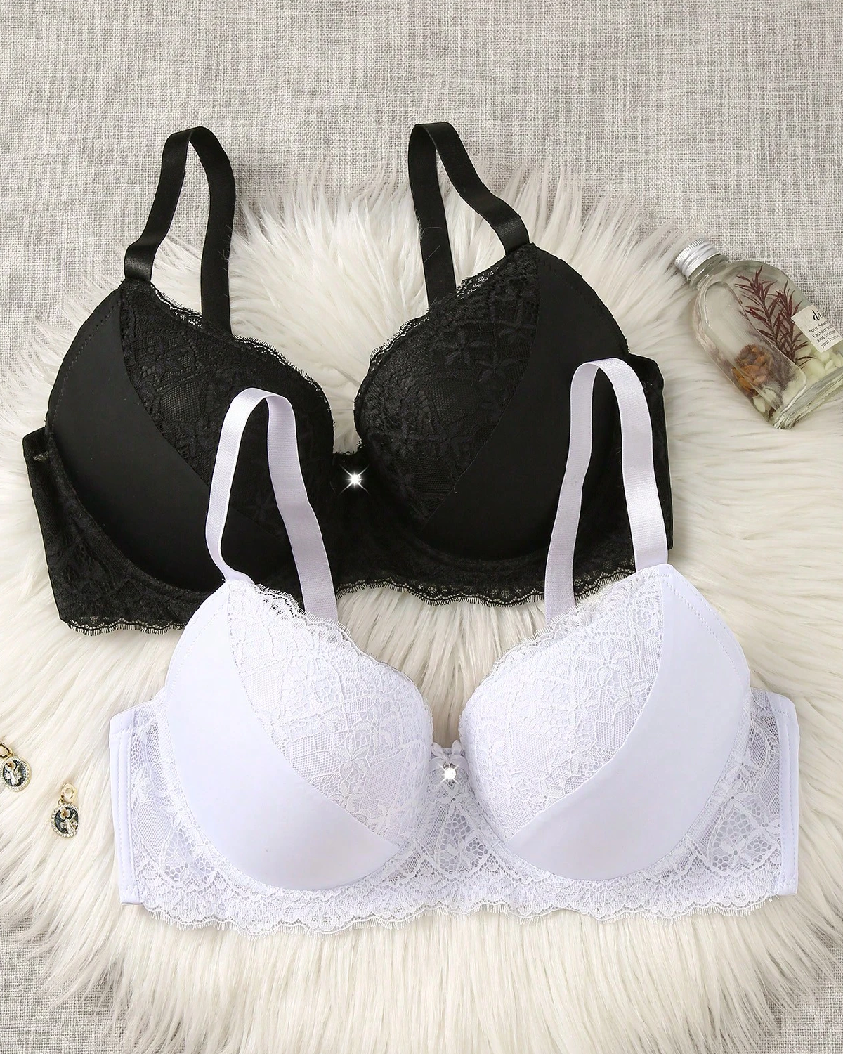 2pcs Women Plus Size Minimalist Lace Splice Adjustable Lingerie Bra2pcs Women Plus Size Minimalist Lace Splice Adjustable Lingerie Bra Set One
