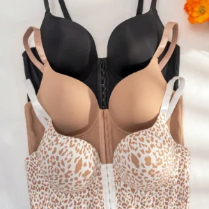 3pcs Set Plus Size Front Close Wire-Free Padded Bra