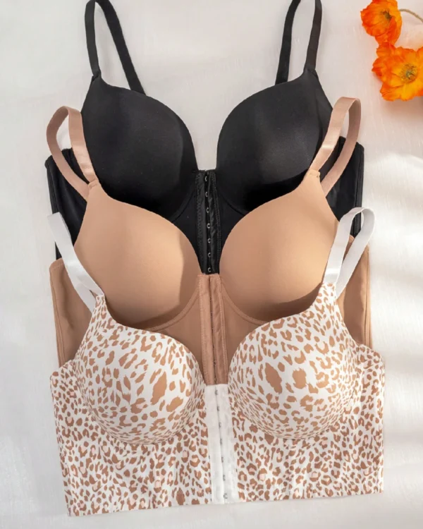 3pcs Set Plus Size Front Close Wire-Free Padded Bra