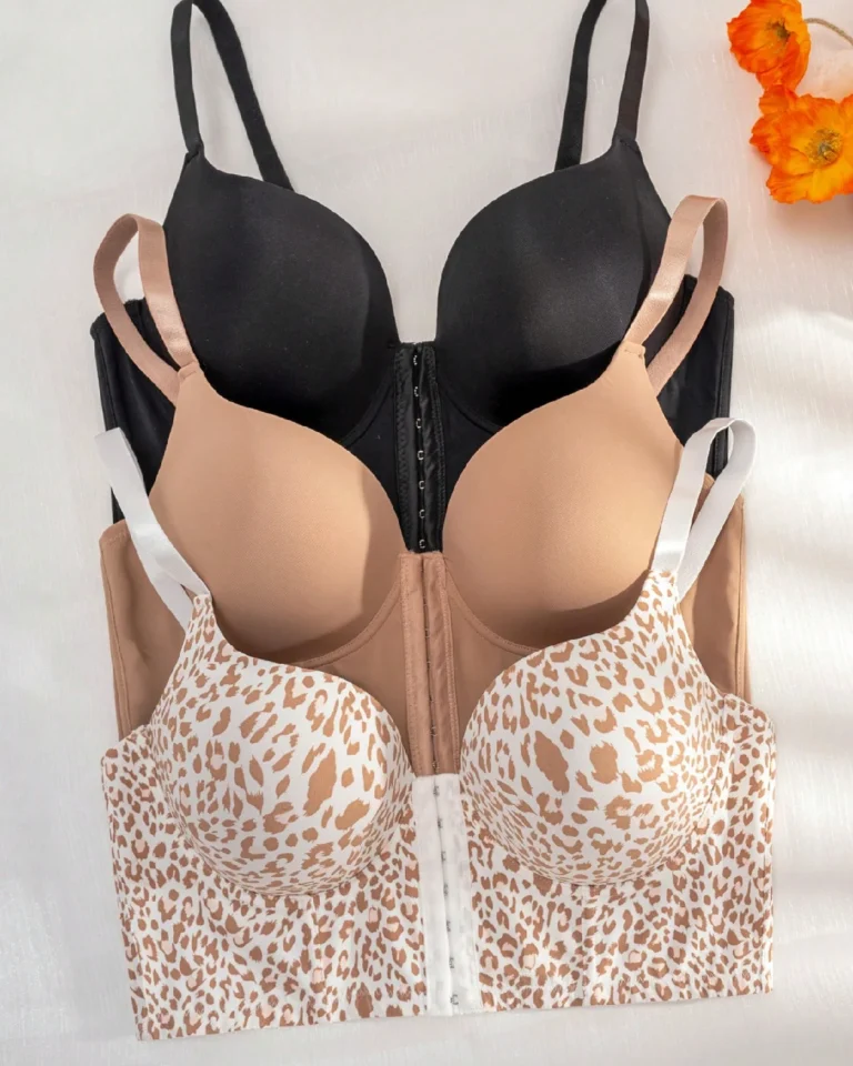 3pcs Set Plus Size Front Close Wire-Free Padded Bra