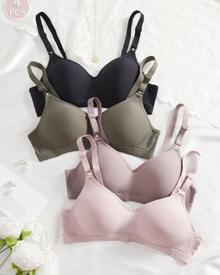 4pcs Women Wireless Soft Cup Solid Bralette Lingerie Underwear Bra