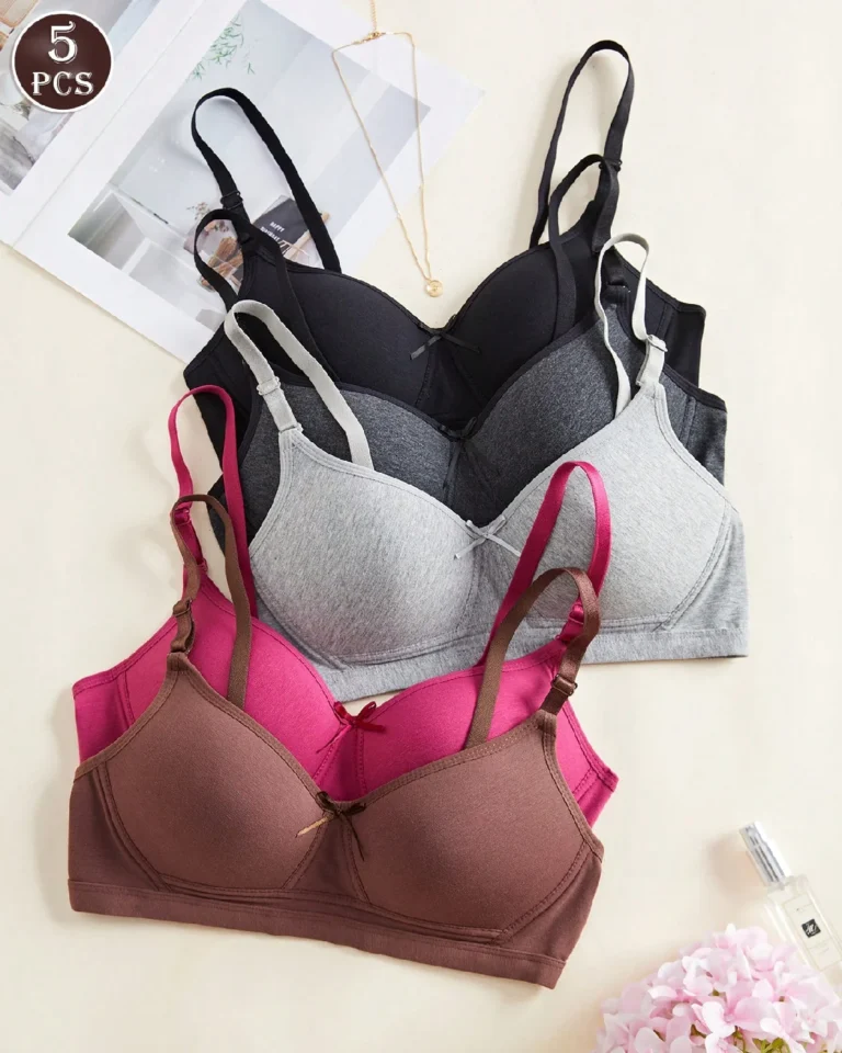 5pcs Multicolor Wireless Soft Cup Solid Underwear Bra