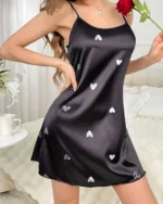 Heart Printed Silk Camisole Loungewear Dress Side View